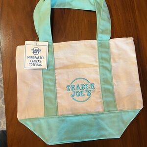 Trader Joe’s mint green and Cream Canvas Tote Bag